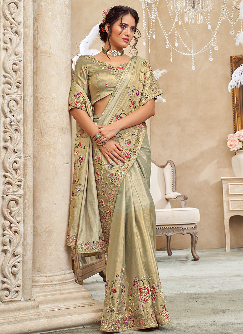 Giraffe Viscose Silk Mint Green Wedding Wear Weaving Work Wedding Saree 388989