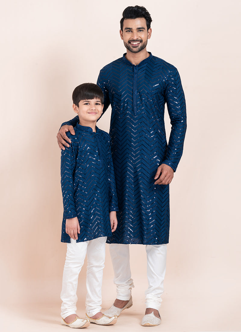 Viscose Rayon Morpeach Eid Wear Sequins Work Readymade Father Son Combo Set
