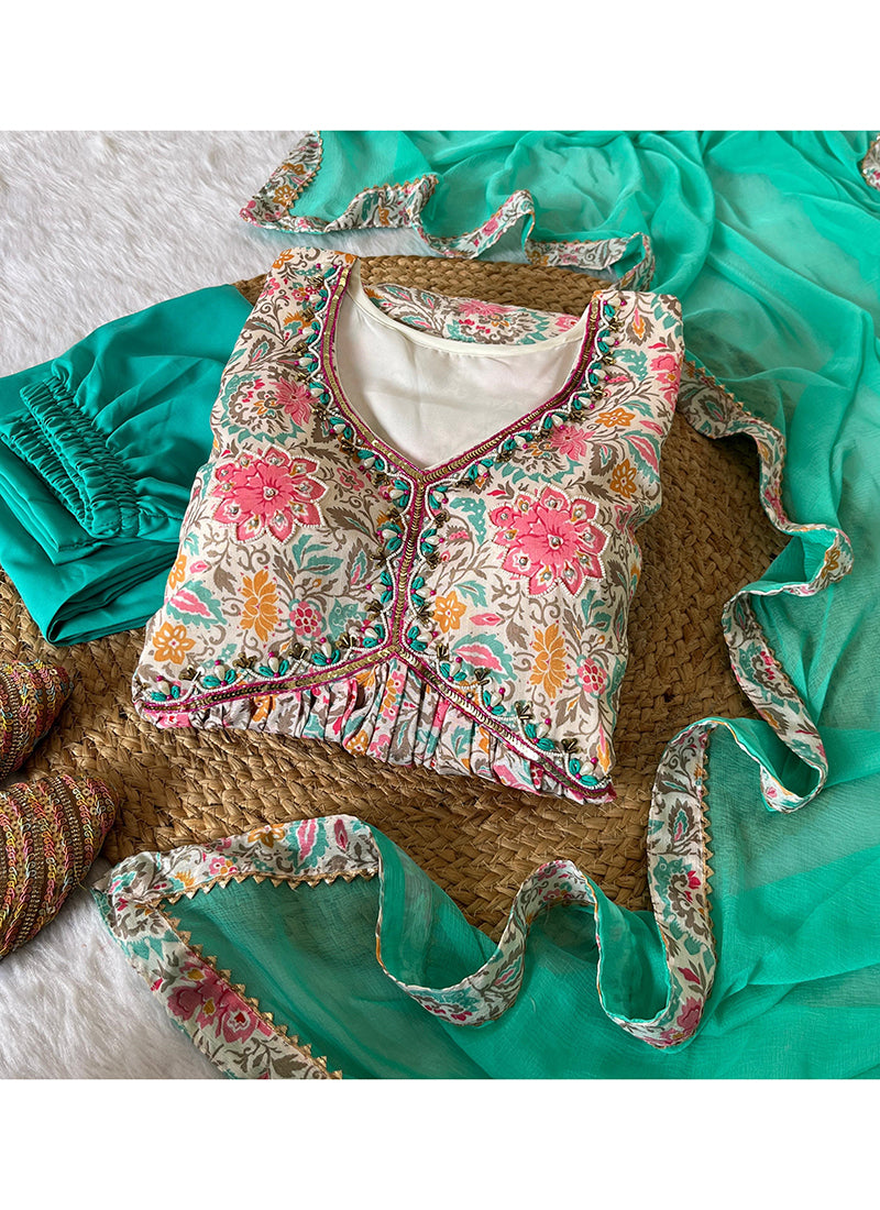 Chinon Multi Daily Wear Digital Print Readymade Aliya Cut Anarkali Suit