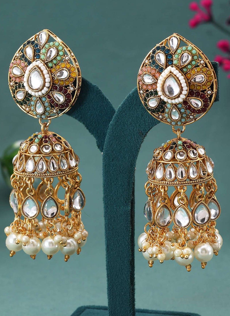 Multi Color Party Wear Diamond Work Pretty Earrings