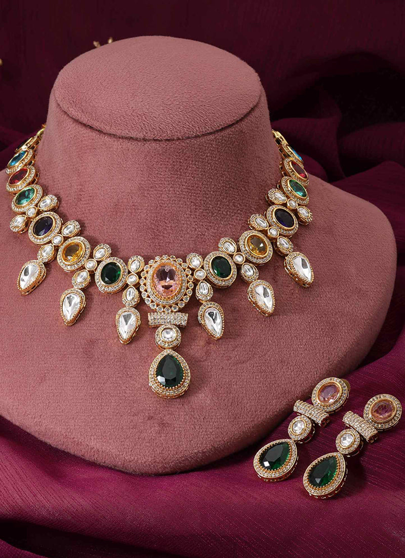 Multi Color Party Wear Kundan Necklace Set