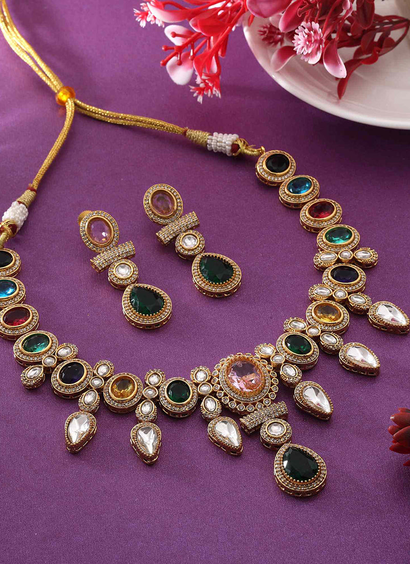 Multi Color Party Wear Kundan Necklace Set