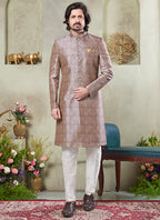 Art Silk Multi Color Wedding Wear Print On Computer Thread Work Readymade Sherwani