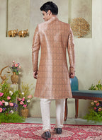 Art Silk Multi Color Wedding Wear Print On Computer Thread Work Readymade Sherwani