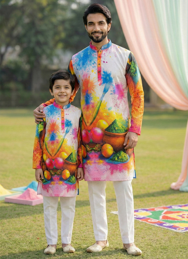 Multi Color Cotton Digital Print Work Festival Wear Readymade Kurta Pajama SW203072