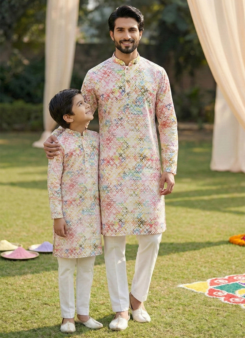 Multi Color Cotton Digital Print Work Festival Wear Readymade Kurta Pajama SW694753