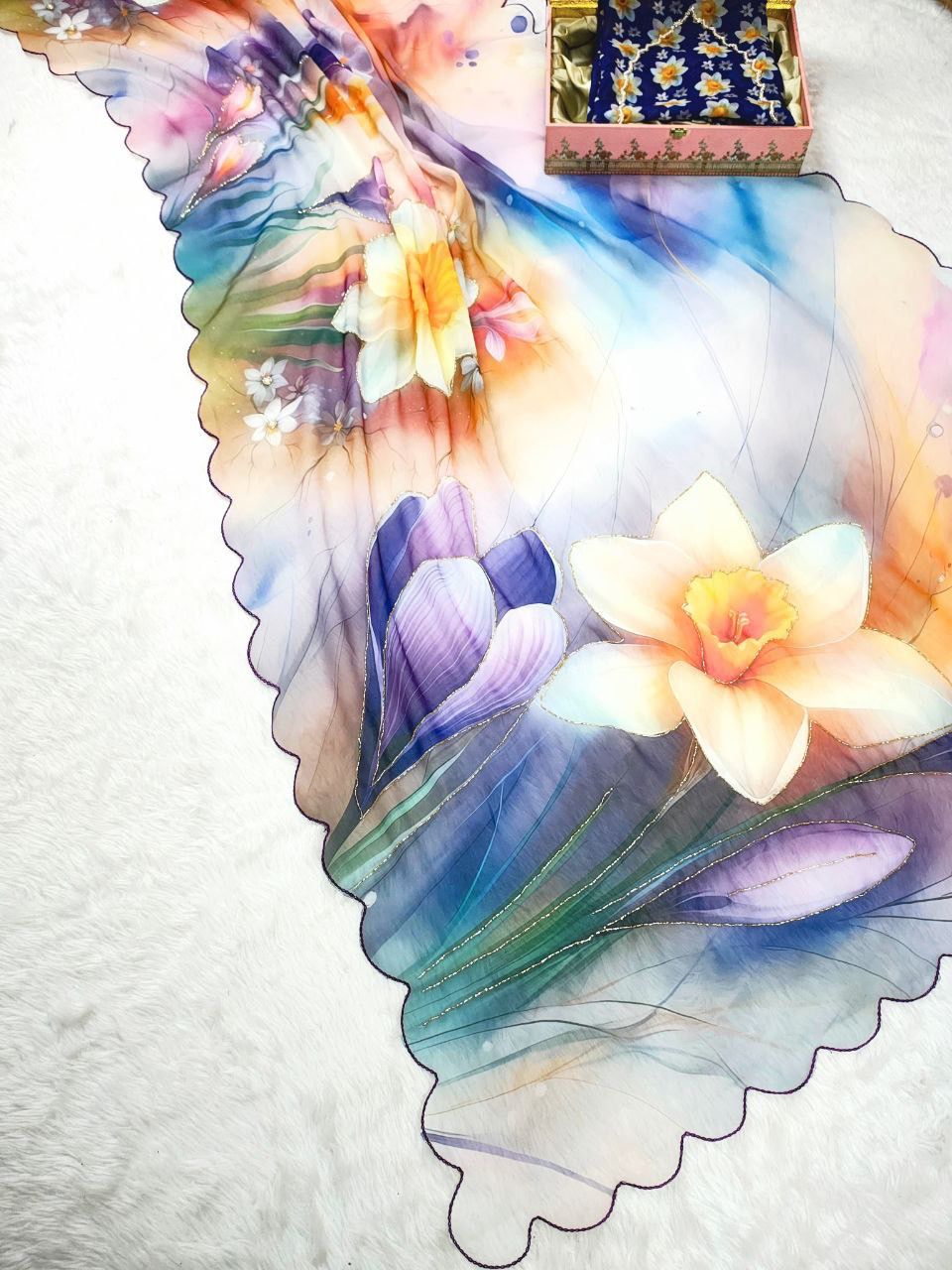 Georgette Multi Color Designer Wear Digital Print Work Saree