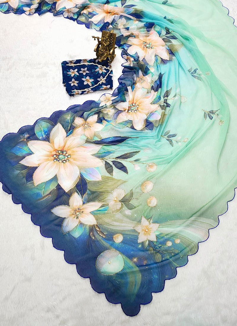 Georgette Multi Color Designer Wear Digital Print Work Saree