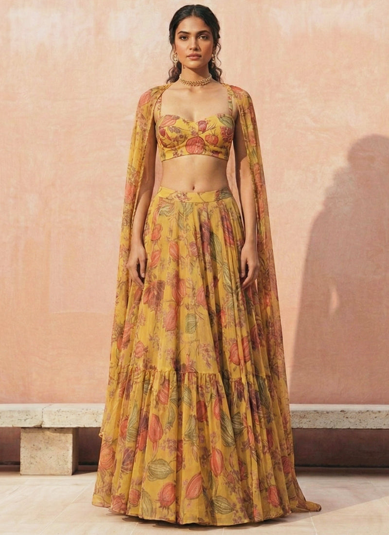 Georgette Multi Color Ocassional Wear Printed Work Readymade Lehenga Choli