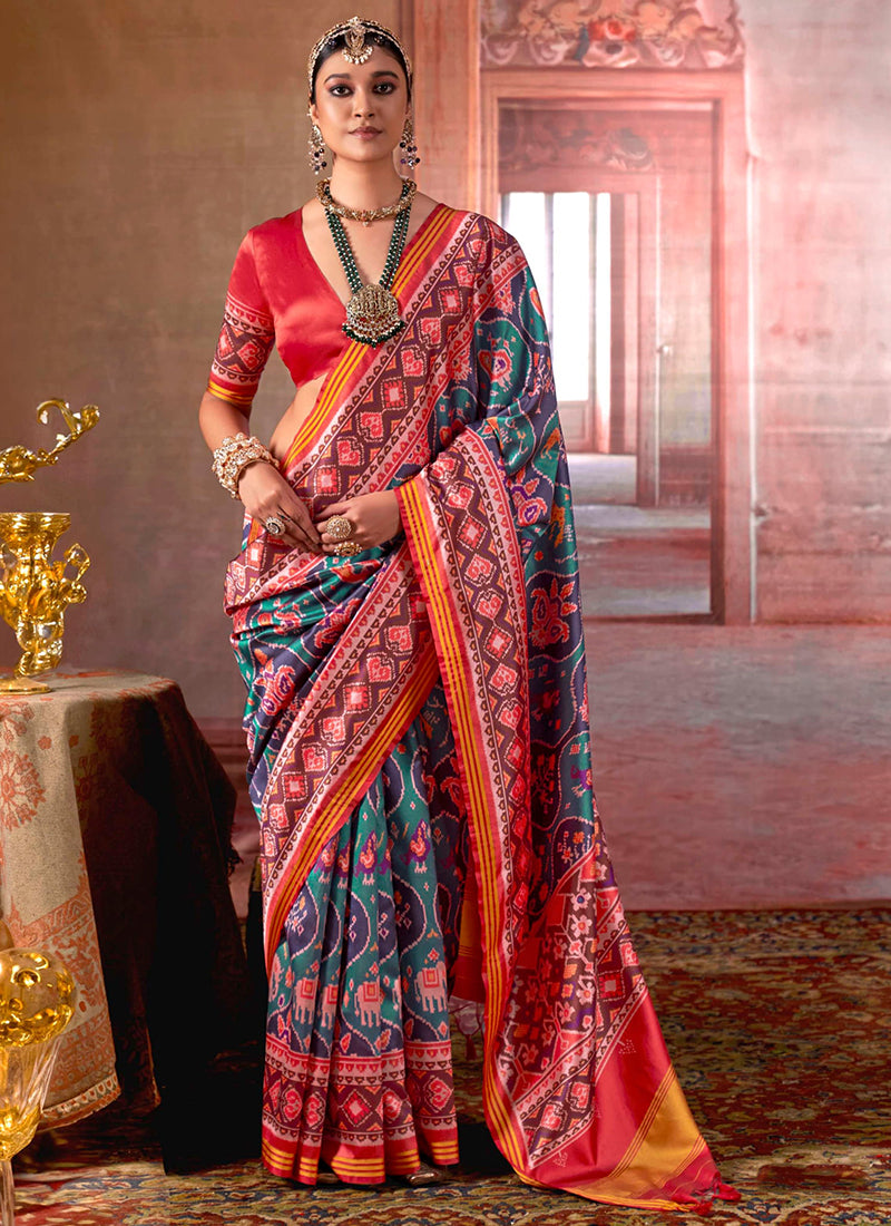 Pv Silk Multi Color Festival Wear Printed Work Saree