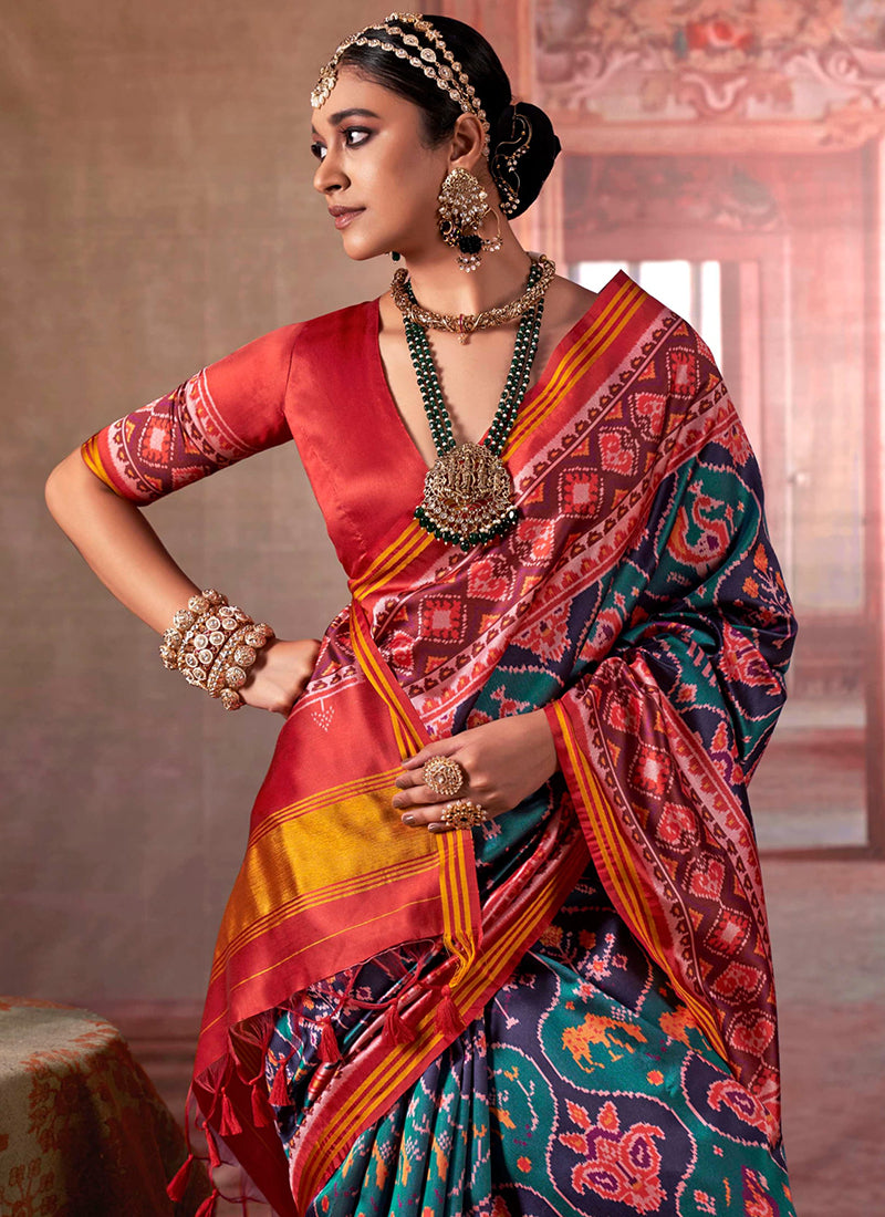 Pv Silk Multi Color Festival Wear Printed Work Saree