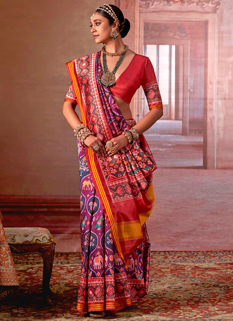 Pv Silk Multi Color Festival Wear Printed Work Saree