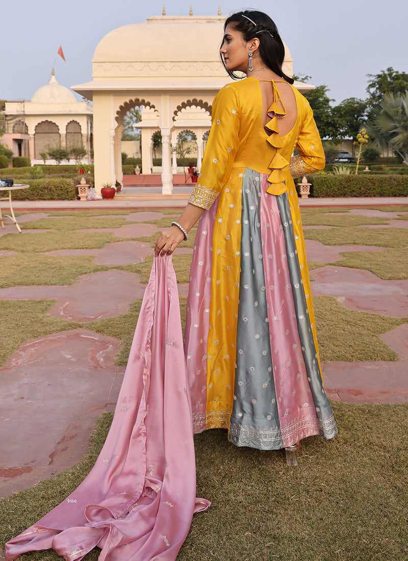 Multi Color Rangoli Silk Sequins Work Festival Wear Gown With Dupatta SW151566