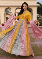 Multi Color Rangoli Silk Sequins Work Festival Wear Gown With Dupatta SW151566