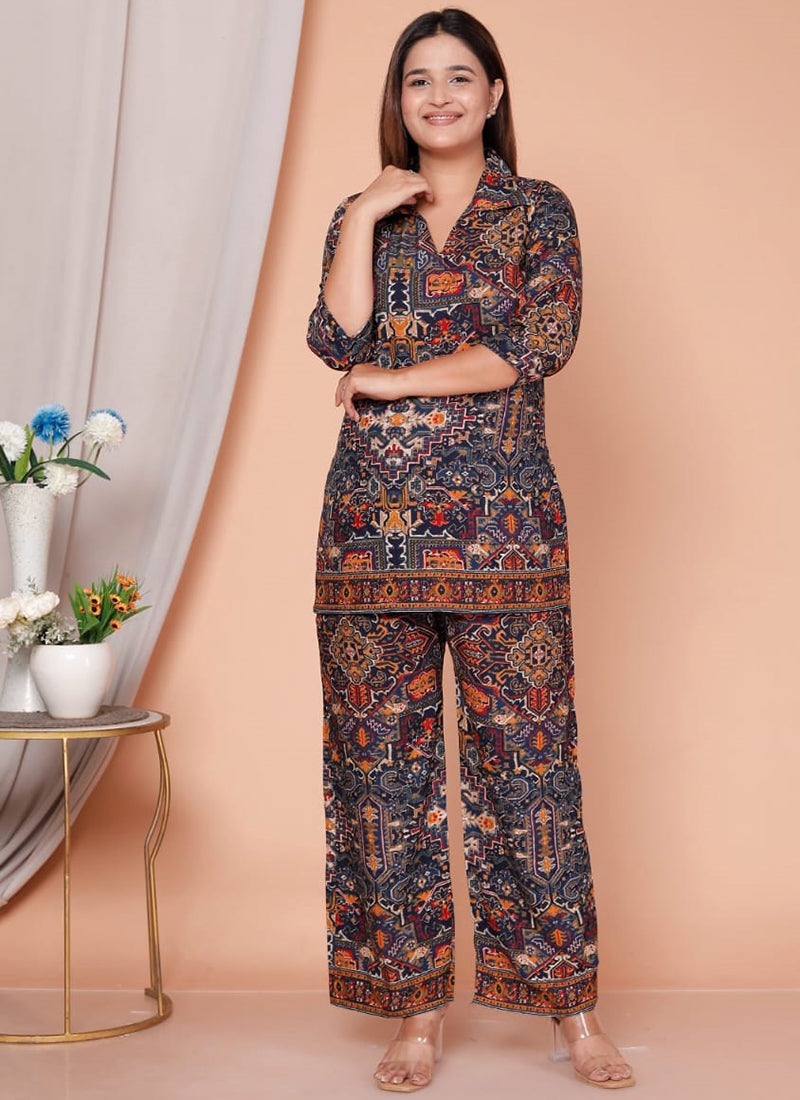 Rayon Multi Color Casual Wear Digital Print Work Readymade Cord Set