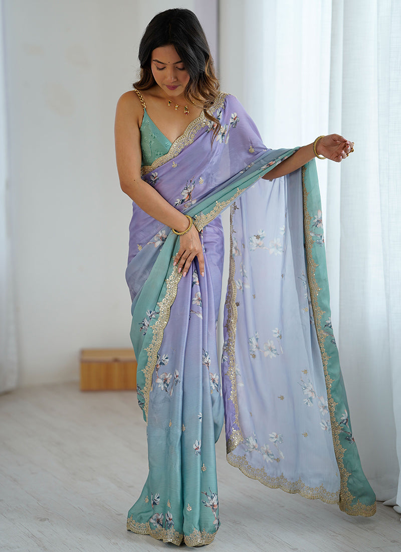 Multi Color Satin Chiffon Sequins Work  Occasional Wear Saree SW562173