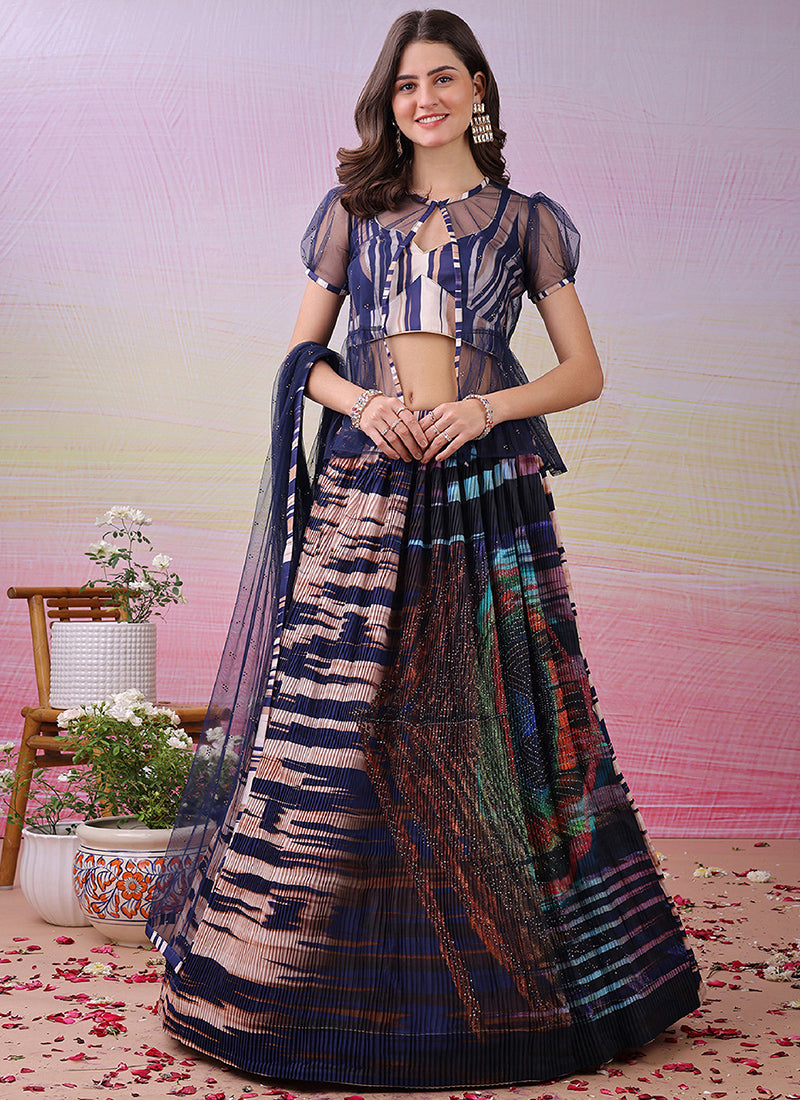 Satin Silk Multi Color Festival Wear Printed Work Lehenga Choli