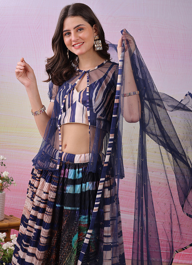 Satin Silk Multi Color Festival Wear Printed Work Lehenga Choli