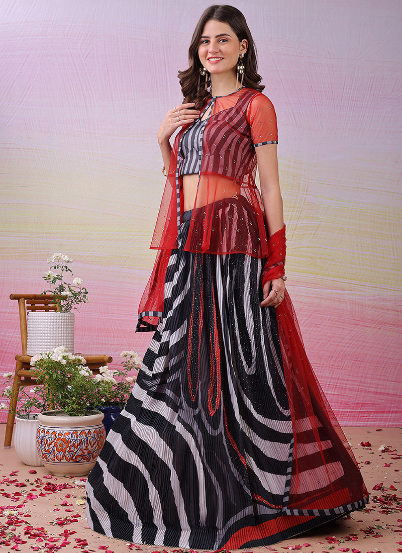 Satin Silk Multi Color Festival Wear Printed Work Lehenga Choli