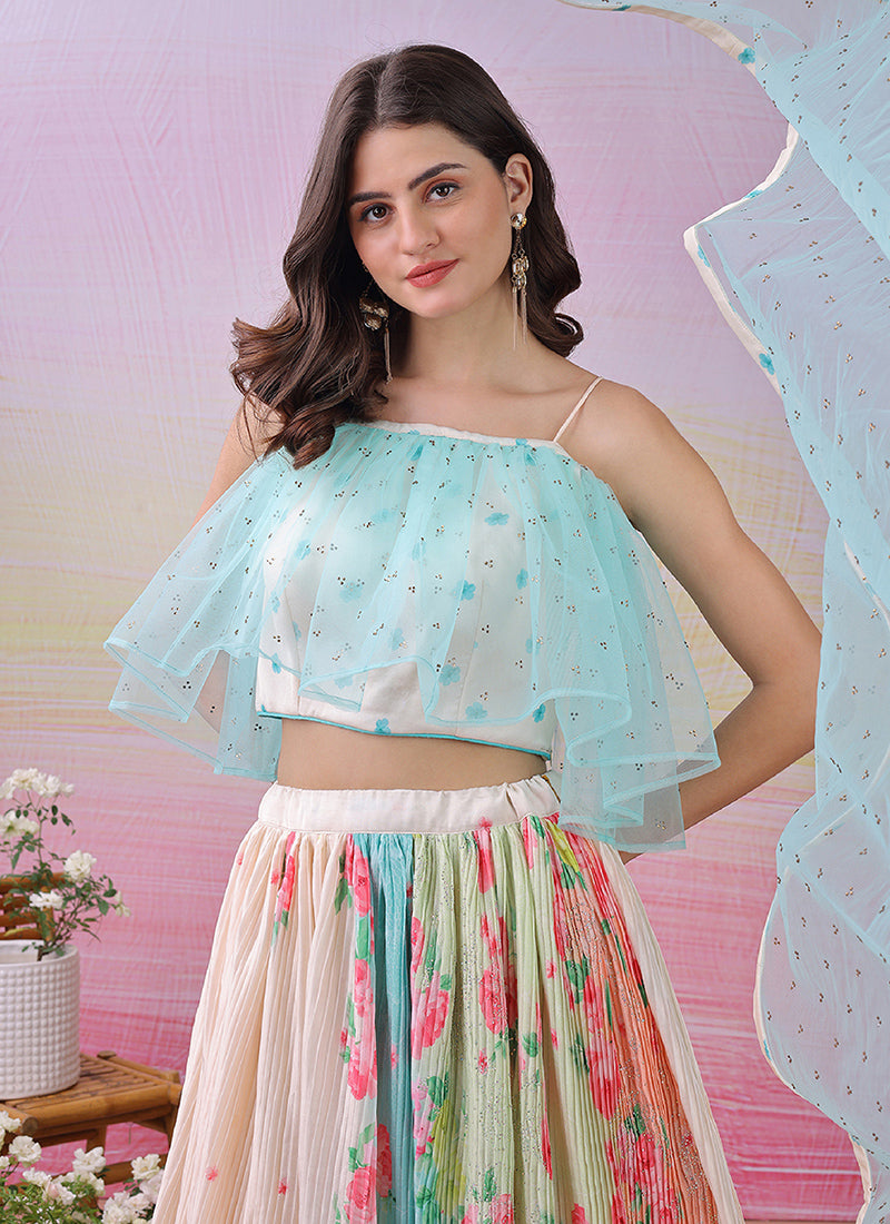 Satin Silk Multi Color Festival Wear Printed Work Lehenga Choli