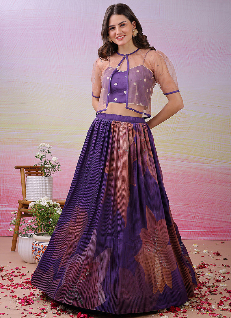 Satin Silk Multi Color Festival Wear Printed Work Lehenga Choli