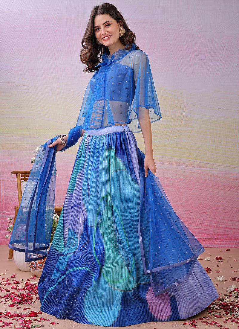 Satin Silk Multi Color Festival Wear Printed Work Lehenga Choli