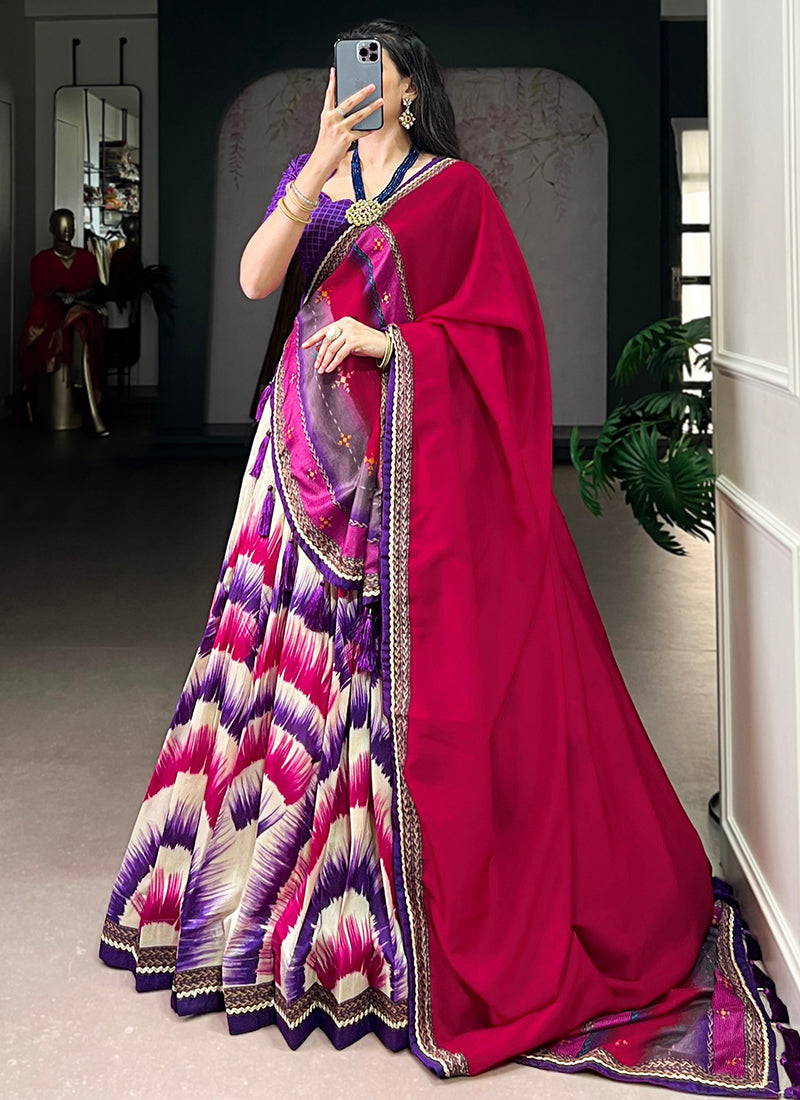 Tussar Silk Multi Color Festival Wear Printed Work Lehenga Choli