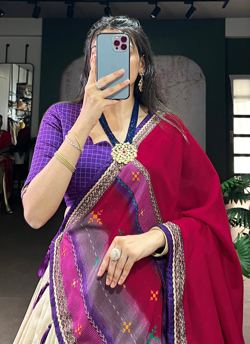 Tussar Silk Multi Color Festival Wear Printed Work Lehenga Choli