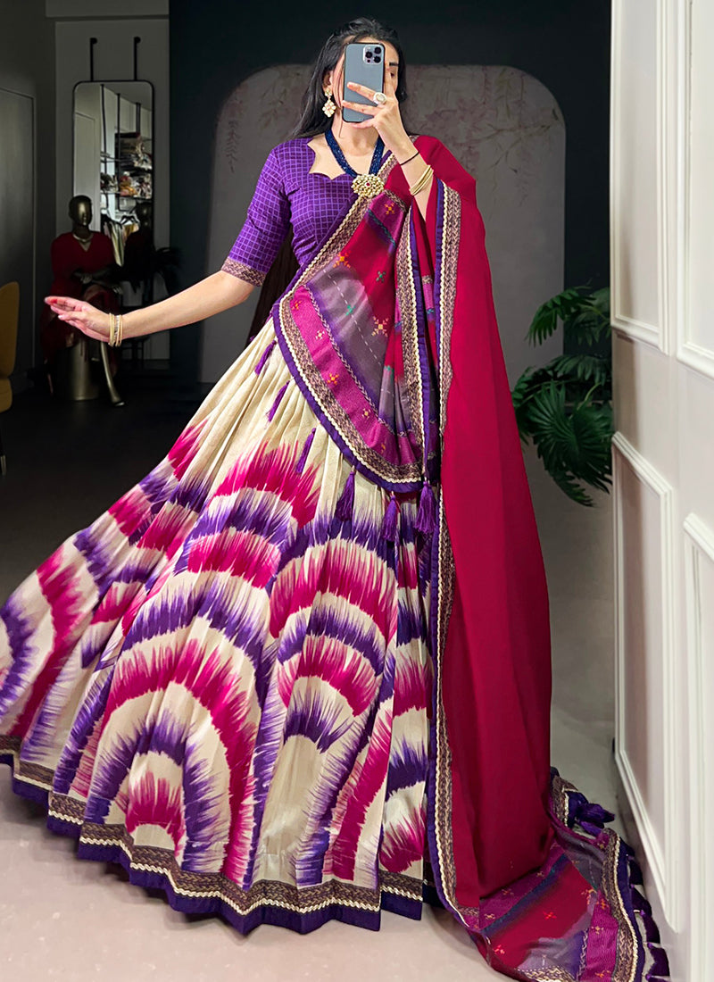 Tussar Silk Multi Color Festival Wear Printed Work Lehenga Choli