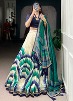 Tussar Silk Multi Color Festival Wear Printed Work Lehenga Choli