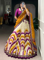 Tussar Silk Multi Color Festival Wear Printed Work Lehenga Choli