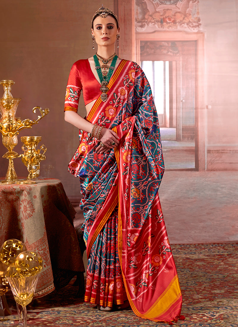 Twill Pv Silk Multi Color Party Wear Printed Work Saree