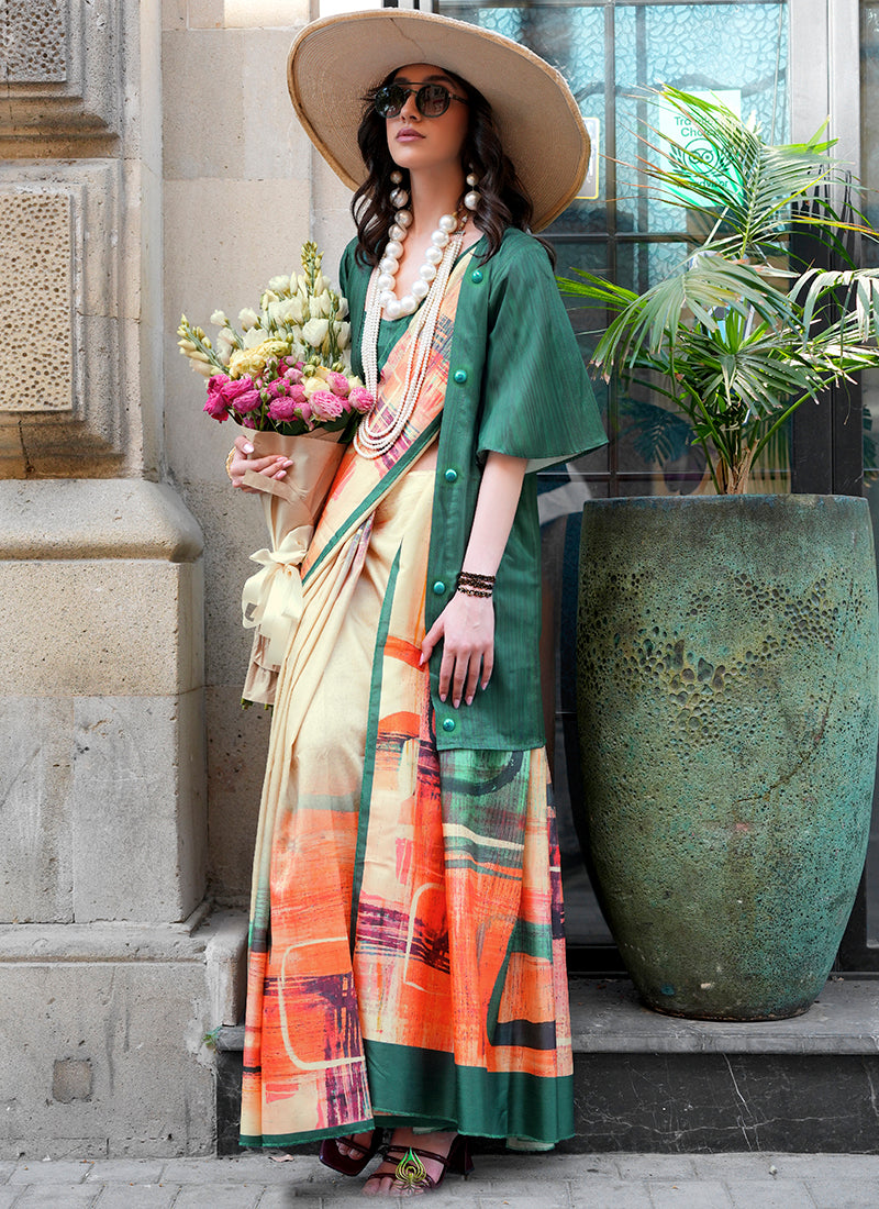 Twill Silk Multi Color Occasional Wear Digital Print Work Designer Saree