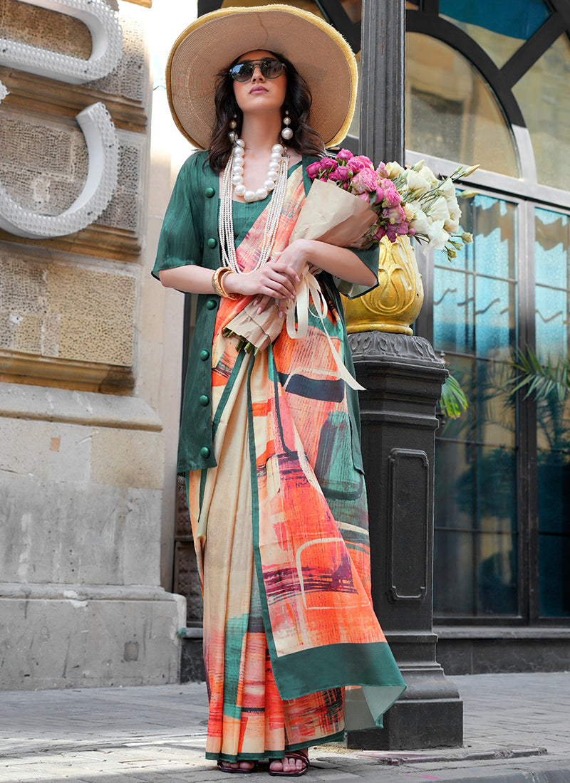 Twill Silk Multi Color Occasional Wear Digital Print Work Designer Saree