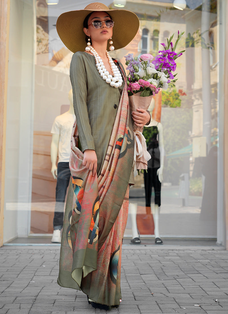 Twill Silk Multi Color Occasional Wear Digital Print Work Designer Saree