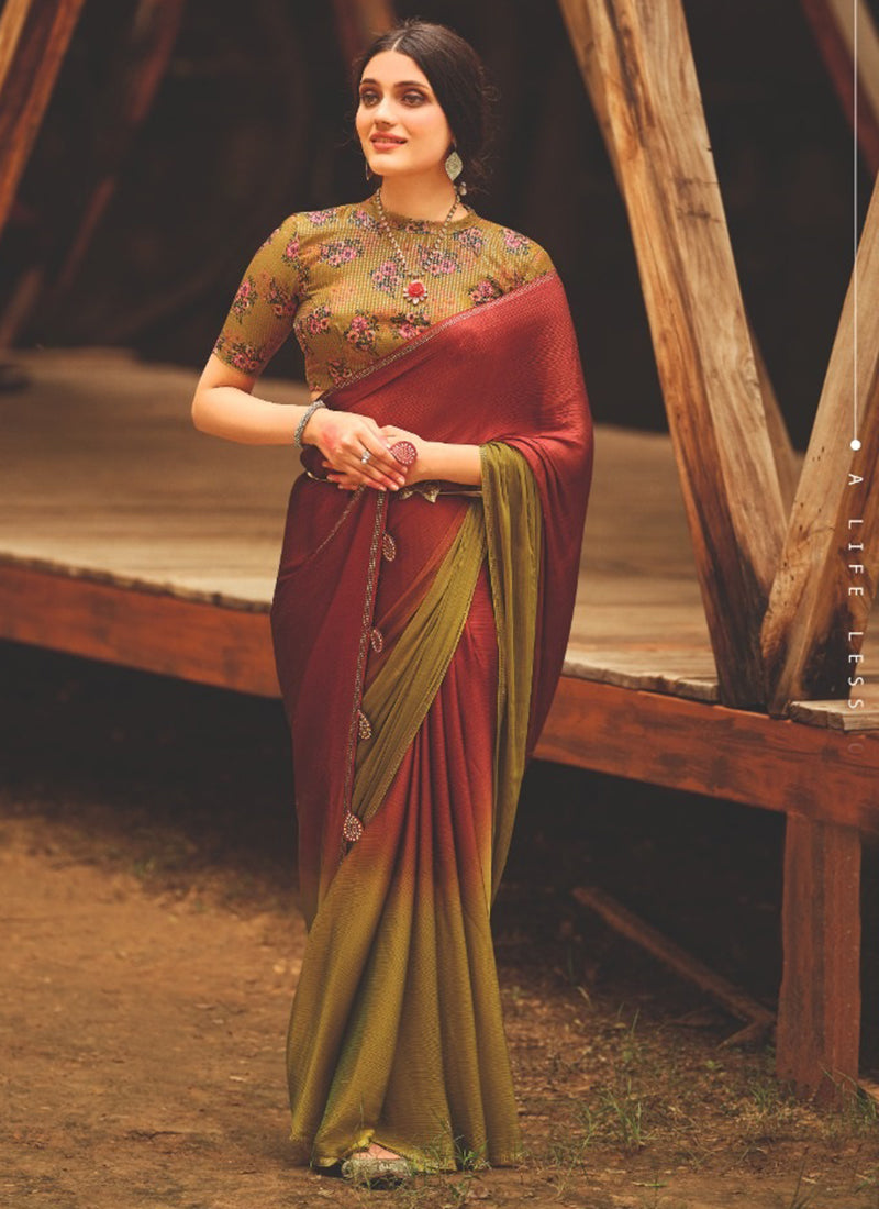 3d Velvet Chiffon Multi Colour Party Wear Sequins Work Saree