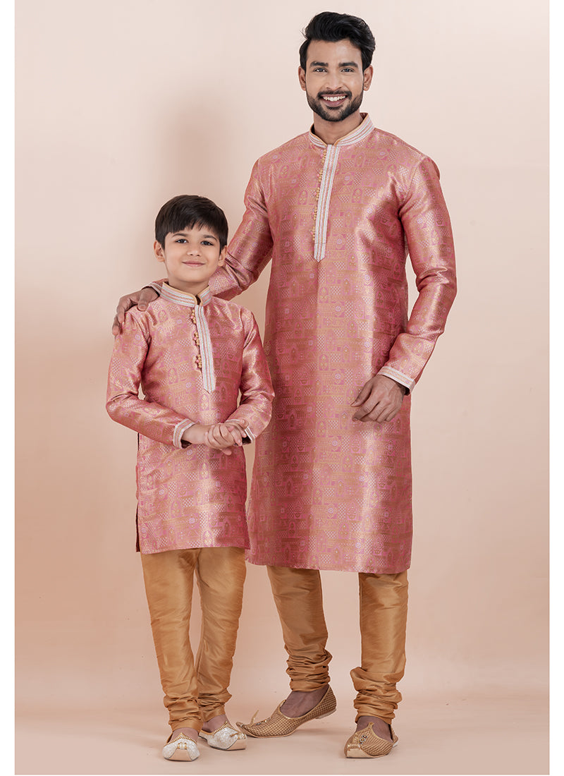 Jacquad Silk Multi Festival Wear Designer Readymade Father Son Combo Set