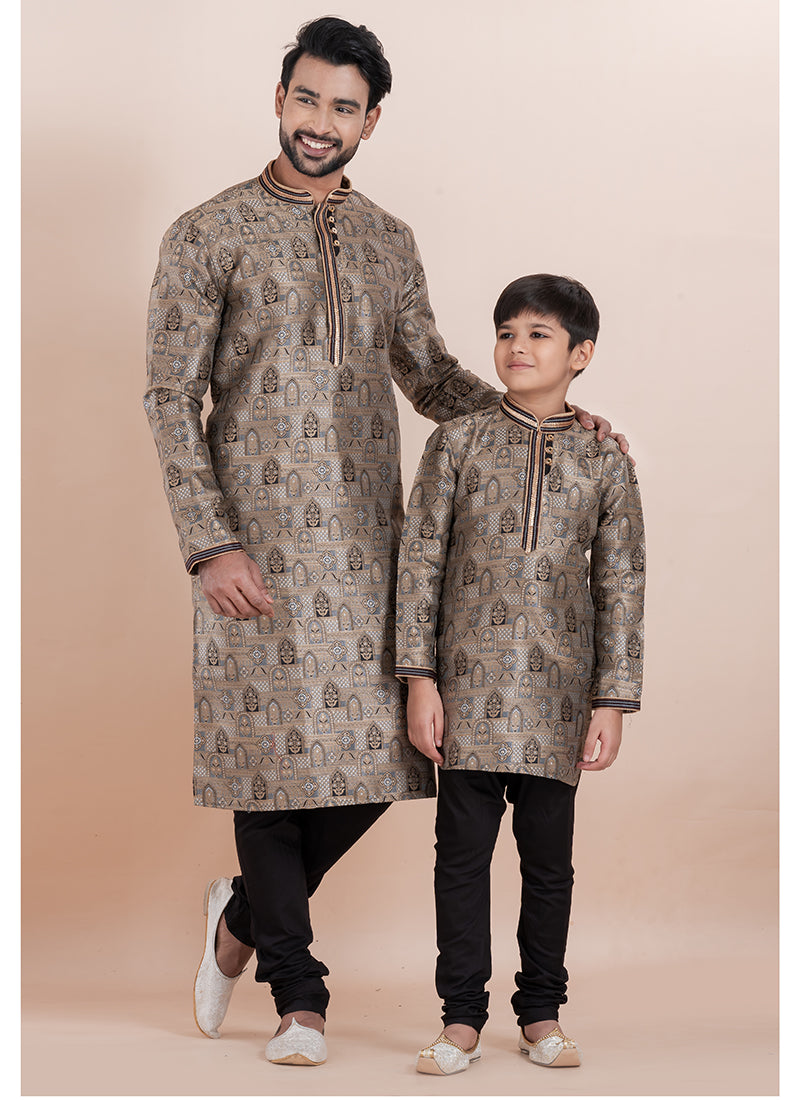 Jacquad Silk Multi Festival Wear Designer Readymade Father Son Combo Set