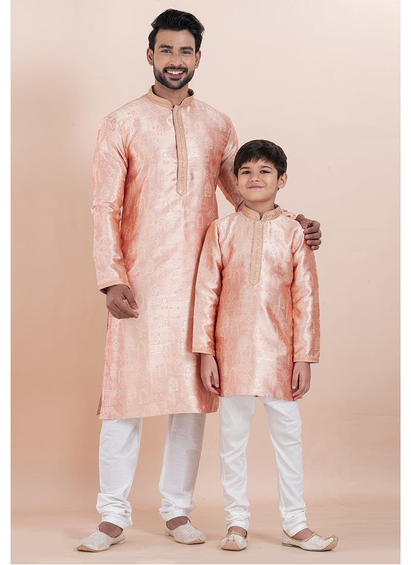 Jacquad Silk Multi Festival Wear Designer Readymade Father Son Combo Set