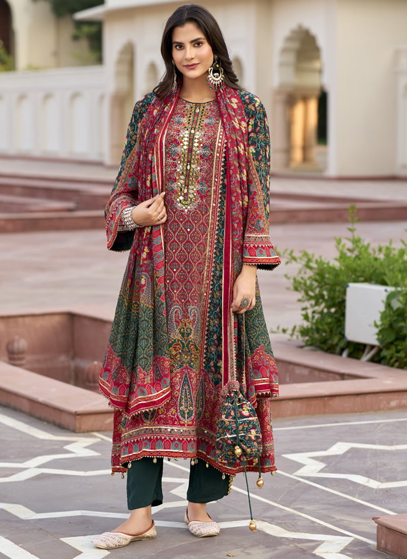 Heavy Chinnon Digital  Multi Color Eid Wear Embroidery Work Readymade Pakistani Suit