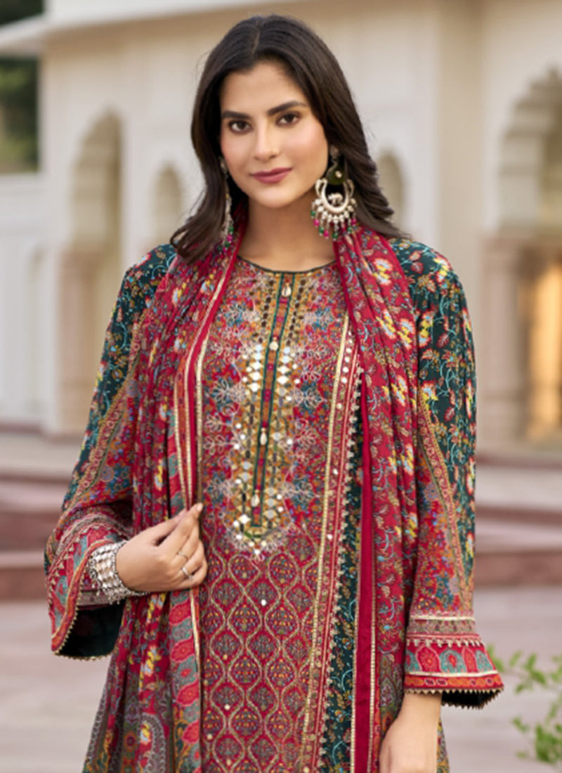 Heavy Chinnon Digital  Multi Color Eid Wear Embroidery Work Readymade Pakistani Suit