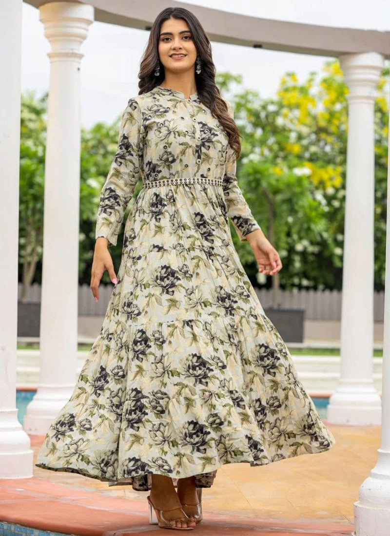 Muslin Cotton Multi Color Daily Wear Printed Readymade Gown