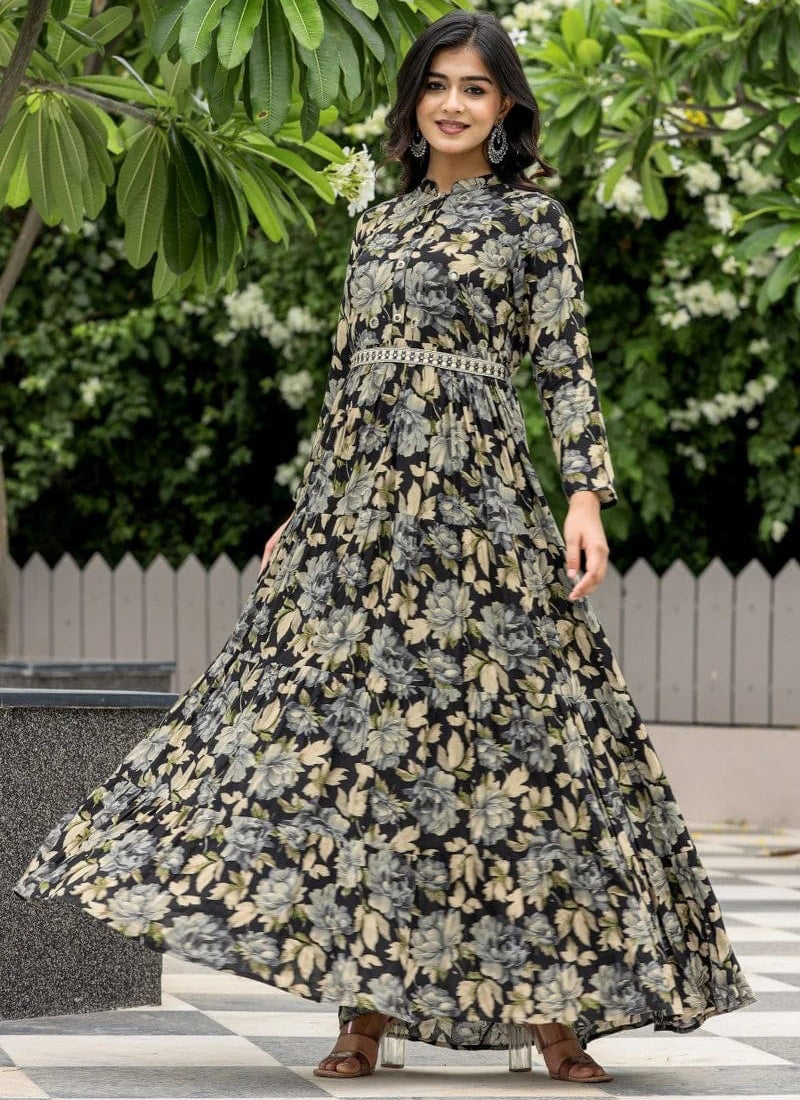 Muslin Cotton Multi Color Daily Wear Printed Readymade Gown