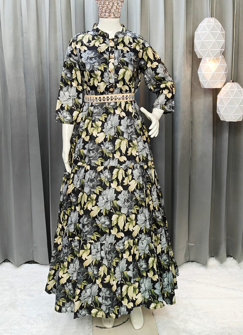 Muslin Cotton Multi Color Daily Wear Printed Readymade Gown