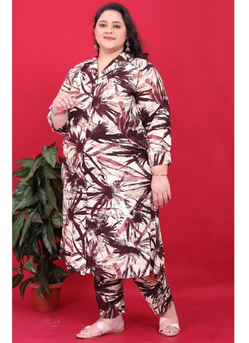 Rayon Multi Colour Casual Wear Printed Readymade Plus Size Cord Set