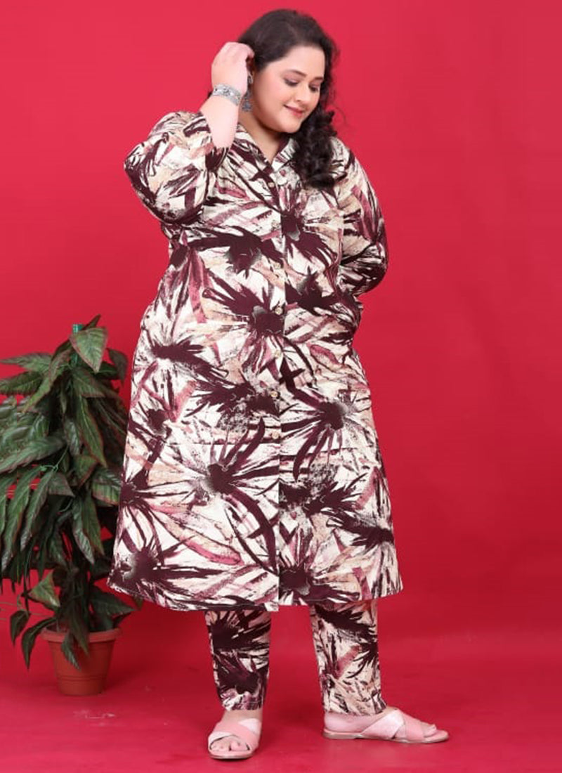 Rayon Multi Colour Casual Wear Printed Readymade Plus Size Cord Set