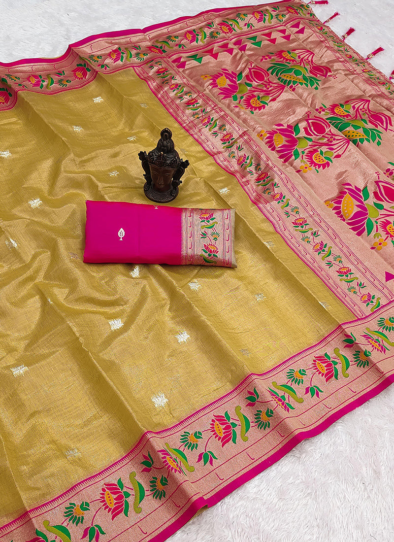 Banarasi Silk Mustard Festival Wear Weaving Work Saree 388866