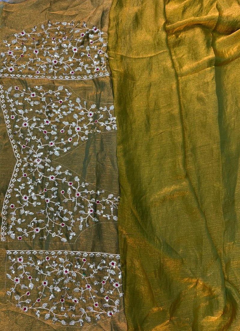 Fendy Chiffon Mustard Party Wear Sequins Embroidery Work Designer Saree 388711