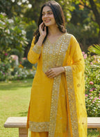 Mustard Fendy Silk Embroidery Work Occasional Wear Readymade Plazzo Suit SW517287