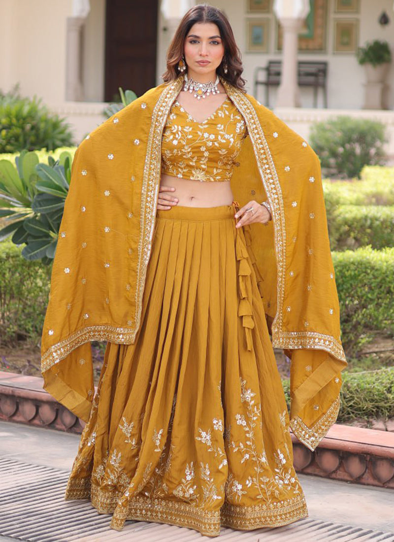 Nc Vichitra Silk Mustard Party Wear Sequins Work Lehenga Choli